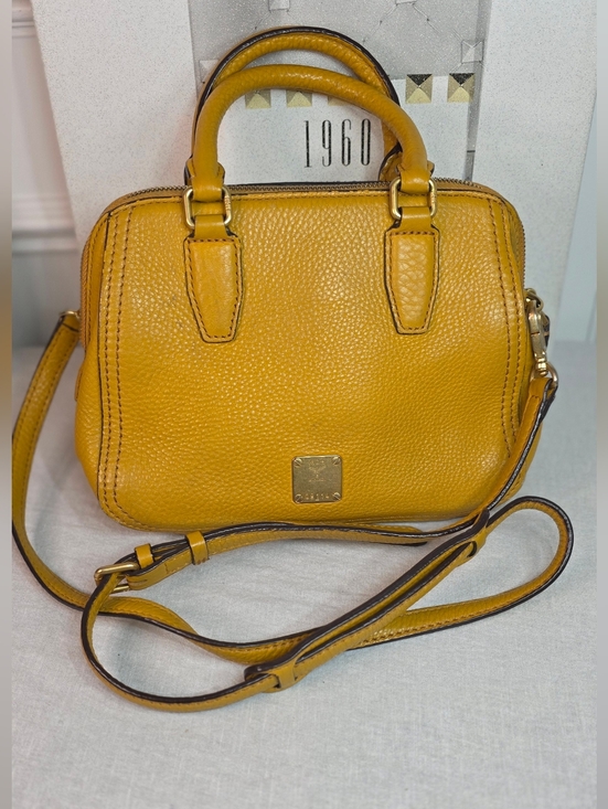 MCM Handbags - MCM Mustard Yellow Pebbled Leather Crossbody Satchel w/ COA